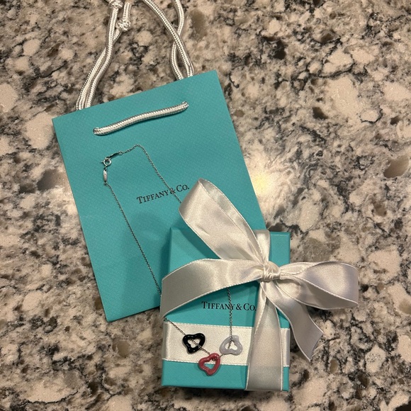 Tiffany & Co. Elsa Peretti Necklace with 3 Gemstone Open Hearts - Picture 1 of 10